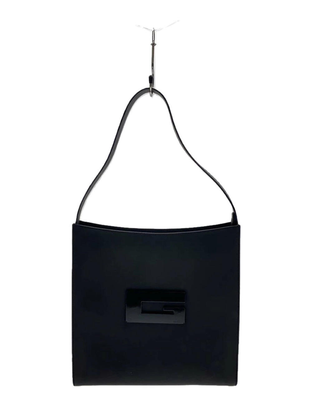 Gucci hobo bag black leather prominent square G logo plaque